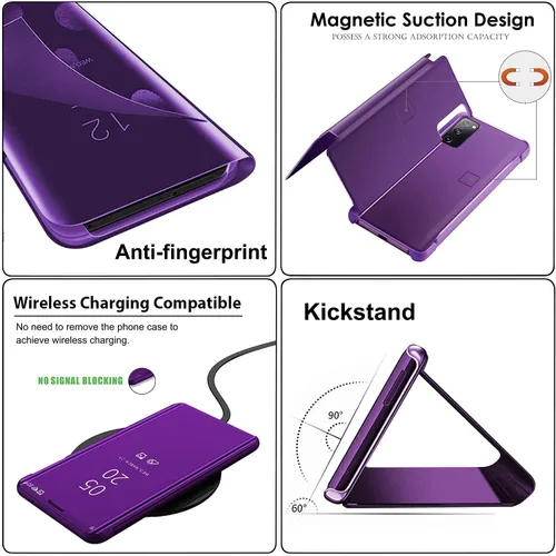 Vista 3 de Funda compatible con Samsung Galaxy A53 de piel con tapa transparente con espejo S-View, a prueba de golpes, con función atril, antiarañazos, funda