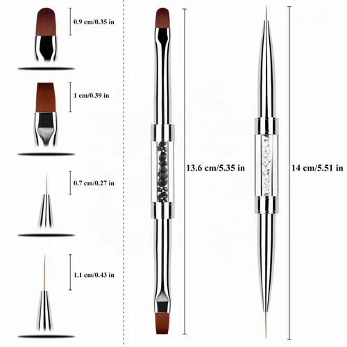 Vista 6 de Juego de 2 cepillos de diseño de uñas de doble extremo con mango de diamantes de imitación, juego de cepillos de uñas de gel UV, herramientas