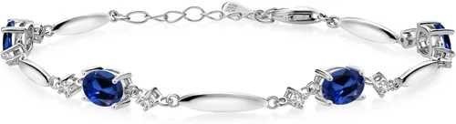 Vista 86 de Gem Stone King 925 Sterling Silver Gemstone Birthstone and White Created Sapphire Tennis Bracelet For Women Oval 7X5MM and 2MM 6 Inch + 1 Inch