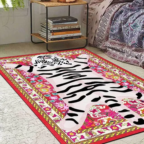 Vista 9 de Alfombra vintage de estilo bohemio con diseño de tigre para puerta de baño, 2 x 3 pies, alfombra pequeña para dormitorio, lavable, tapete de tigre