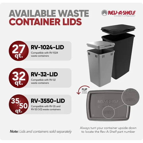 Vista 4 de Rev-A-Shelf 35 Quarts (33.4 litros) Bote de basura para fregadero de cocina para gabinete de cocina base y baño, reemplazo de bote de basura