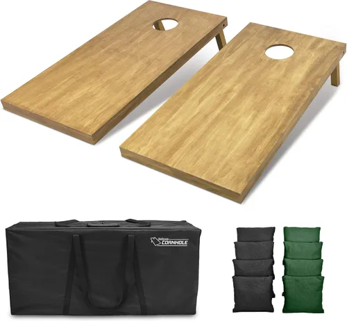 Vista 100 de GoSports 4 ft x 2 ft Regulation Size Wooden Cornhole Boards Set with Light Brown Finish - Includes Carrying Case and Bean Bags Negro- gris