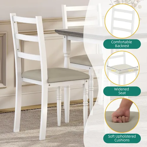 Vista 4 de YITAHOME Juego de mesa de comedor de 5 piezas para 4, mesa de comedor de granja con sillas tapizadas de piel sintética, juego de mesa rectangular