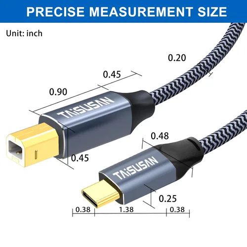 Vista 7 de Cable de impresora USB C a B de 6 pies, compatible con MIDI para teclado, MacBook Pro/Air, impresoras y escáneres
