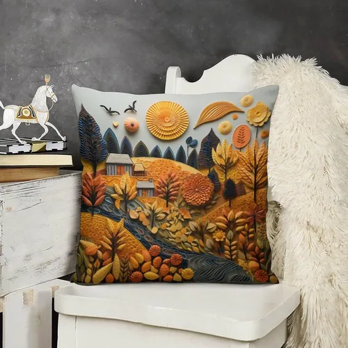 Vista 14 de Funda de almohada de paisaje, campo, otoño, otoño, tamaño estándar, otoño, día de Acción de Gracias, cuadrada, suave, doble cara, impresión, funda