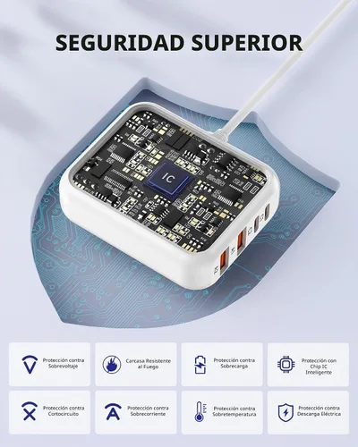 Vista 8 de Cargador USB C de 8 puertos, estación de carga rápida para múltiples dispositivos, concentrador de carga USB multipuerto para iPhone, Samsung