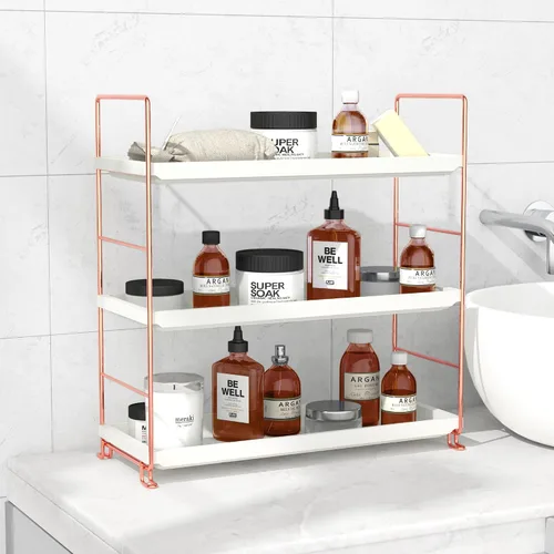 Vista 3 de FSyueyun Organizador de estante de maquillaje de 3 niveles, organizador de baño, encimera, organizador de perfume para cuidado de la piel de gran
