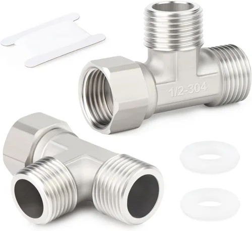 Vista 12 de TAISHER 2 conectores en T movibles flexibles de acero inoxidable 304 de 3 vías y 3 extremos, 1/2 pulgada para pulverizador, válvula en ángulo, brazo