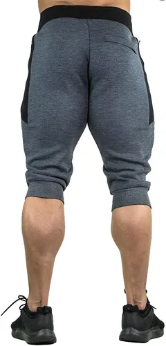 Vista 3 de FASKUNOIE - Pantalones deportivos cortos para hombre, pantalones capri casuales de algodón, pantalones cortos de 34 hasta por debajo de la rodilla