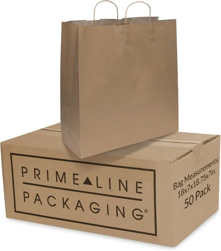 Vista 10 de Prime Line Packaging Bolsas de regalo negras, bolsas de regalo de papel kraft con asas para pequeñas empresas, bolsas de compras extra grandes