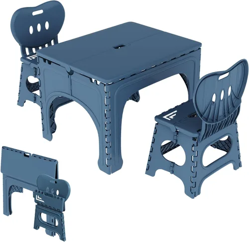 Vista 9 de UNICOO Juego de mesa y sillas plegables para niños, mesa y sillas plegables para niños, mesa de actividades plegable, mesa de picnic portátil, ideal