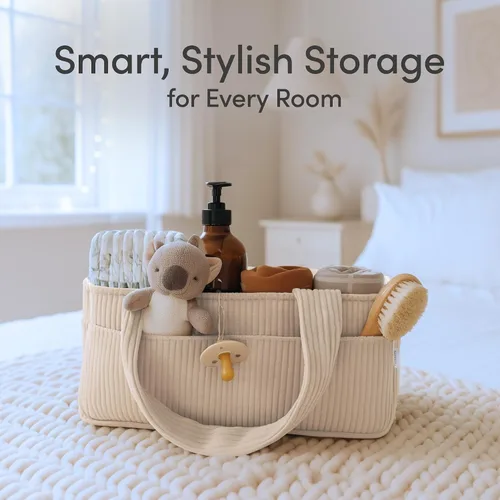 Vista 2 de PUTSKA Organizador de pañales para bebé para mesa de cambio – Elegante cesta de almacenamiento para guardería, artículos esenciales para recién