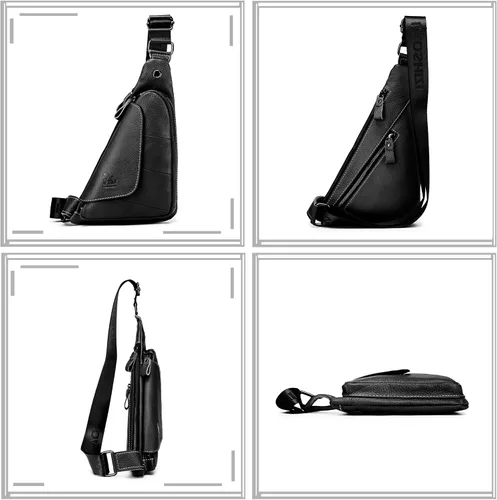 Vista 3 de pundarika Bolso bandolera de cuero genuino para hombres y mujeres, mochila cruzada casual, bolsa de hombro pequeña, bolsa de pecho