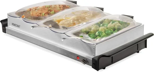 Vista 9 de HomeCraft HCTSC15SS Olla de cocción lenta de acero inoxidable de 3 estaciones de 1.5 cuartos ovalada para buffet, con tapa y reposa cucharas