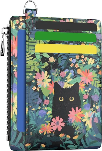 Vista 25 de Hancynir Cartera delgada para mujer con soporte para tarjetas de crédito RFID, pequeña mini funda para tarjetas con bolsillo frontal de PU, cartera