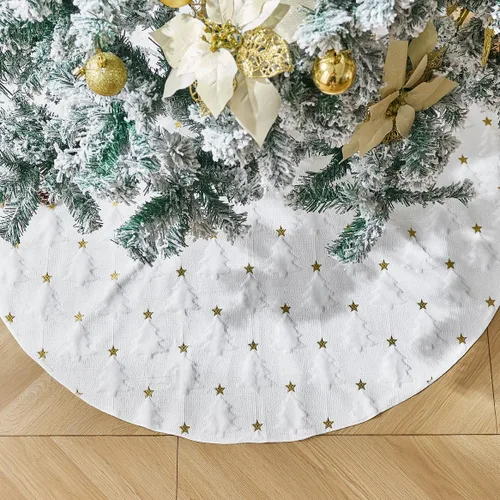 Vista 13 de ORTIGIA Falda de Árbol de Navidad de Camión de 48 Pulgadas Cuadros Búfalo Rojo Negro Falda de Árbol de Navidad Cuello Borde con Volantes para Granja