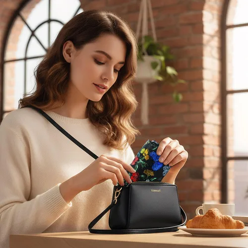 Vista 7 de CONISY - Cartera pequeña de cuero para mujer con bloqueo RFID (mariposa)