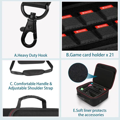 Vista 3 de Funda de transporte rígida mejorada para Nintendo SwitchSwitch OLED fundas de almacenamiento para consola controlador profesional con 21 tarjeteros