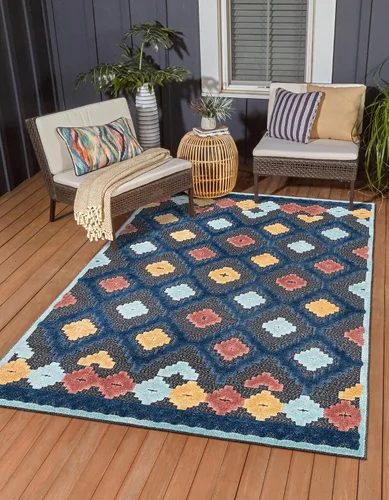 Vista 14 de Unique Loom Belize Outdoor Collection - Alfombra Sarstoon (2 x 8 pies, color marfil/azul claro)