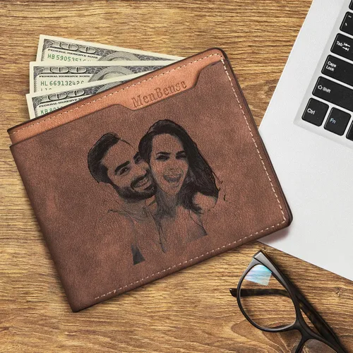 Vista 4 de Easycosy Cartera con fotos personalizada para hombres, regalo personalizado con imagen grabada y nombre para novio, marido, papá, padrinos de boda