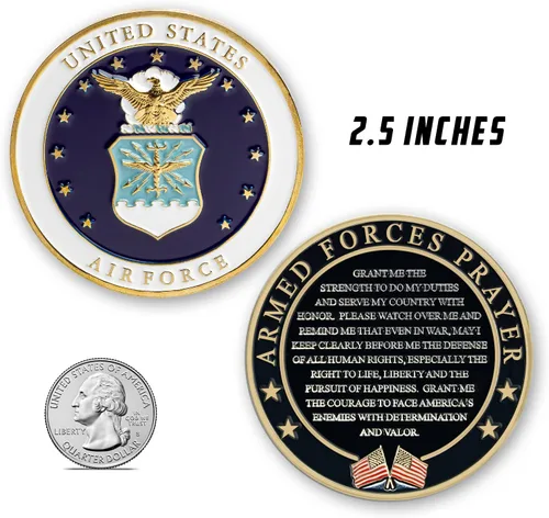 Vista 2 de Moneda de Oración de las Fuerzas Armadas de la Fuerza Aérea - Moneda de Desafío del Valor de la USAF - Regalos para la Fuerza Aérea - Negocio Usmc