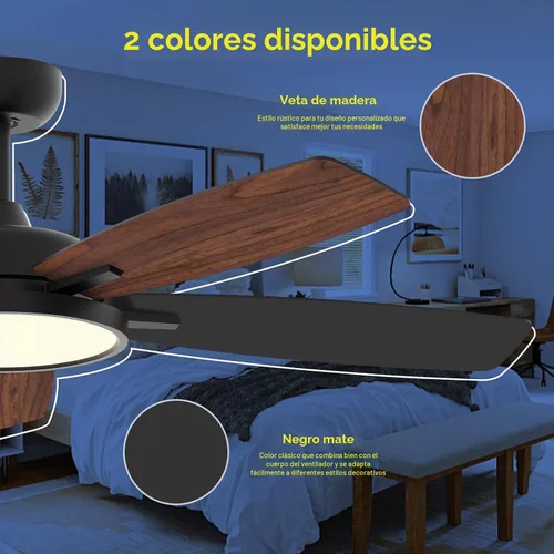 Vista 4 de Roomratv - Ventilador de techo inteligente compatible con App/Alexa/Google Negro