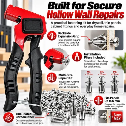 Vista 3 de 91 Piece Petal Jack Nuttool Kit M4/M5/M6 Wall Metal Anchors Installation #B