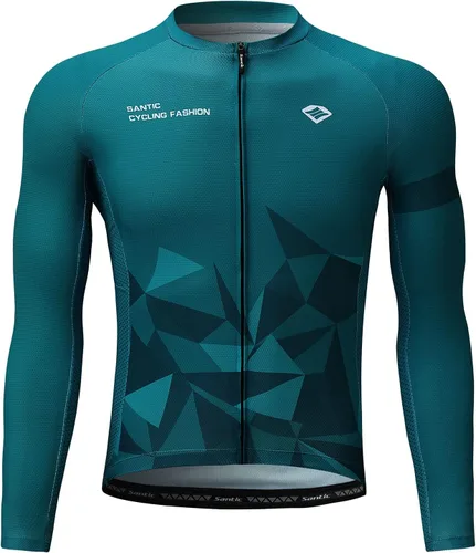 Vista 51 de Santic - Camiseta de ciclismo para hombre, manga larga, reflejante, cremallera completa, con bolsillos