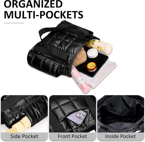 Vista 6 de Bolsa de mano acolchada para mujer, bolsa de hombro acolchada, grande, de algodón, suave y acolchada