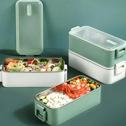 Vista 2 de Hemoton Bento Box - Contenedor de aperitivos apilable de acero inoxidable estilo japonés asiático para preparación de alimentos para el hogar