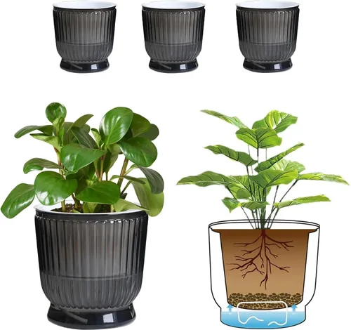 Vista 15 de T4U Macetas de riego automático para plantas de interior de 4 pulgadas Transparente