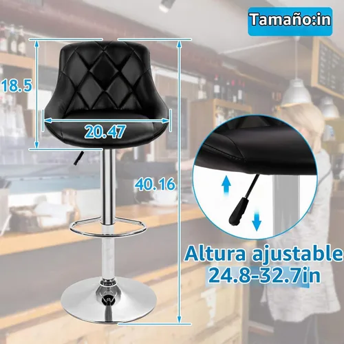 Vista 2 de Dkeli Taburetes de bar de altura de mostrador, juego de 2 sillas de bar ajustables de cuero para cocina, sala de estar, pub, taburete giratorio