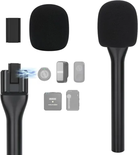 Vista 13 de YOUSHARES Soporte de micrófono de entrevista de mano compatible con DJI Mic 3, riel deslizante magnético de hierro, micrófonos inalámbricos Negro
