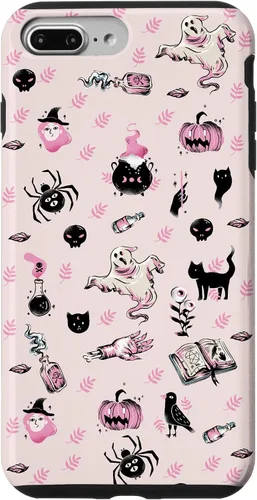 Vista 12 de iPhone 16 Vintage Halloween Case Pumpkins Ghosts Witch Skulls Pink Case