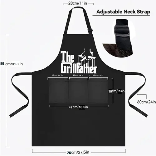 Vista 3 de Delantales divertidos para hombres, delantal negro con bolsillos, perfecto para cocinar en la cocina, barbacoa, hornear, regalos para marido, papá