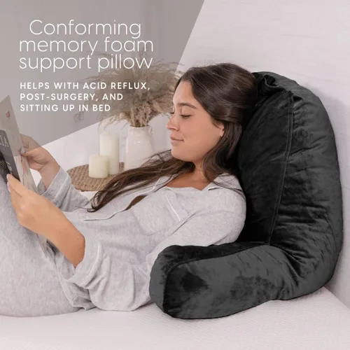 Vista 4 de Milliard - Almohada de lectura con brazos, negra, almohada de espuma viscoelástica triturada cómoda para la espalda en la cama para sentarse - Verde