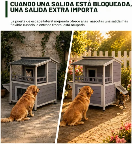 Vista 3 de GUTINNEEN Casa de Gatos al Aire Libre Resistente al Agua, Refugio para Gatos Ferales con Balcón, Refugio de Madera para Gatos Impermeable