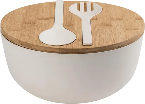 Vista 14 de LOVYANXUE - Juego de ensaladera de fibra de bambú con utensilios para servir de gran tamaño de 9.8 pulgadas, juego de mezcla de bambú natural