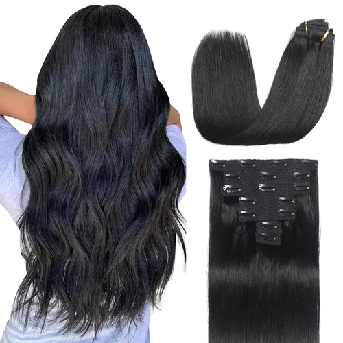 Vista 9 de Sisily - Extensiones de cabello con clip de cabello humano real, 30 cm 70 g, balayage de marrón chocolate a rubio, 100% cabello humano Remy