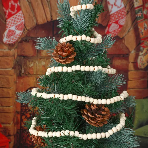 Vista 5 de WILLBOND Guirnalda de cuentas de madera de Navidad de 3 piezas de 29.5 pies, guirnalda redonda para decoración navideña (beige)