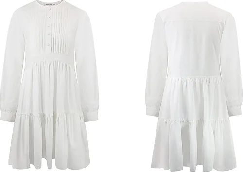 Vista 7 de R.Vivimos Vestido corto de manga larga de algodón casual con volantes y botones para mujer