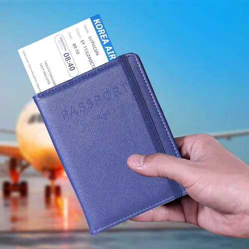 Vista 6 de Funda para pasaporte y tarjetero, Azul oscuro y rosa, Funda para pasaporte de viaje