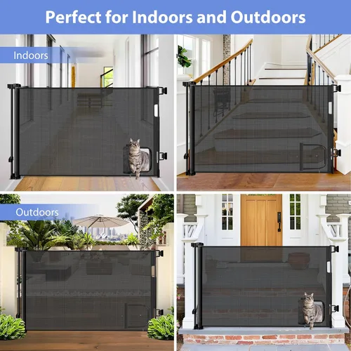 Vista 6 de Puertas retráctiles para bebés con puerta de 55" de ancho Puerta retráctil para perros con puerta para mascotas Puerta retráctil al aire libre