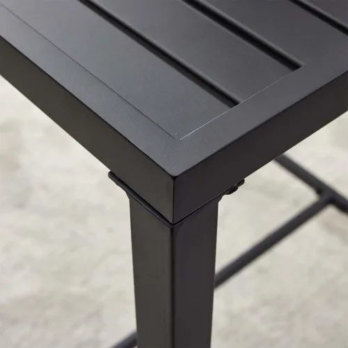 Vista 4 de Mesa de bar para exteriores, mesa cuadrada de 36.5 pulgadas de altura con marco de metal resistente y parte superior de listones resistente a