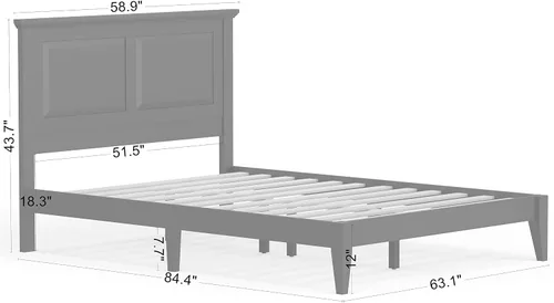 Vista 2 de Cama de plataforma de madera maciza estilo cabaña en tamaño matrimonial - Cereza clásica