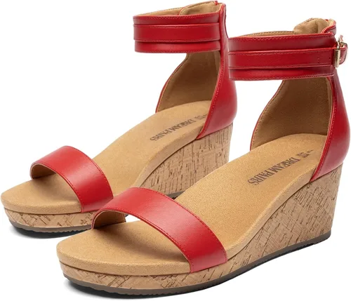 Vista 10 de Dream Pairs Sandalias de plataforma, con cuña y correa al tobillo, con hebilla y punta abierta, para mujer Negro