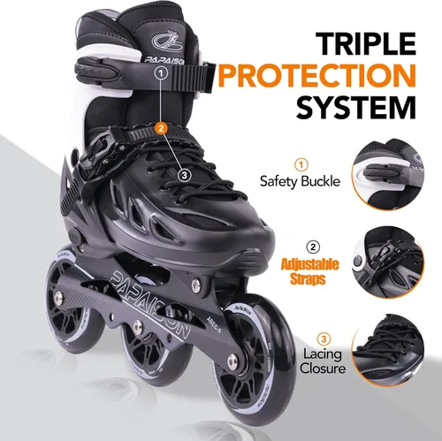 Vista 4 de PAPAISON Patines en línea ajustables para adultos para hombres y mujeres con 3 ruedas de 100 mm, patines de exterior para fitness, velocidad