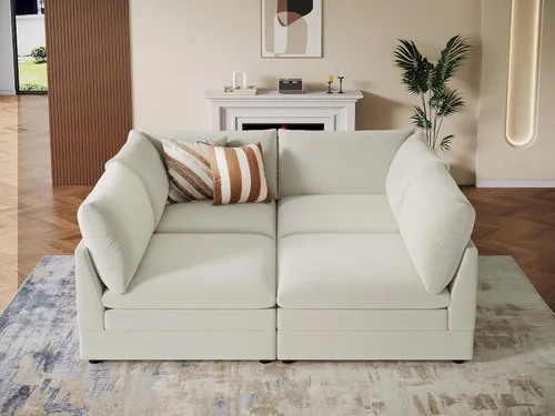 Vista 23 de VANOMi Sofá modular modular en forma de L de 98 pulgadas con otomana Beige