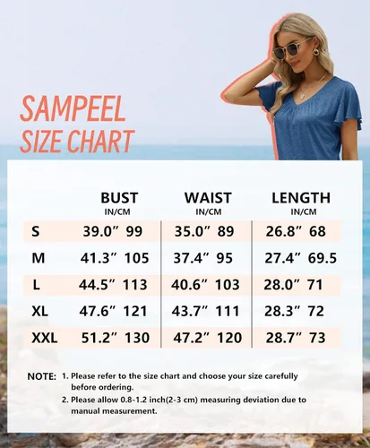 Vista 5 de SAMPEEL Camisetas de verano para mujer, estilo casual, con cuello en V, camisas de manga corta fluidas 2023 a la moda