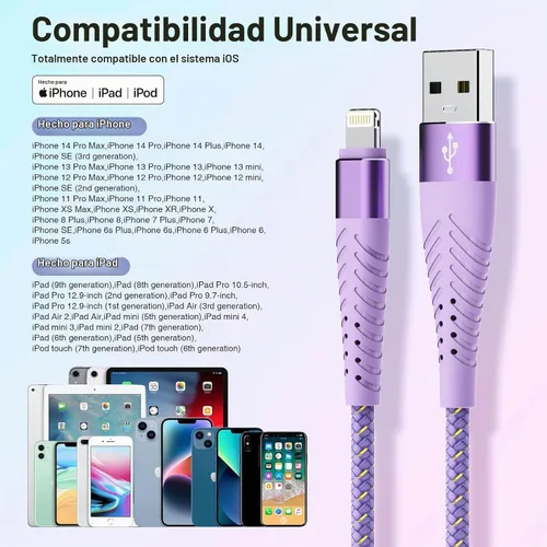 Vista 8 de Cargador de iPhone Cable Lightning de Carga Rápida 6 Pies Paquete de 3 [Certificado Apple MFi] Cable Cargador de iPhone Largo Cordón Trenzado
